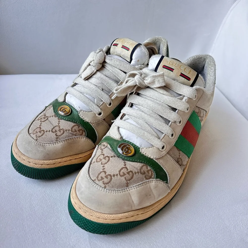 Gucci Green and Cream Vintage Sneakers size US 8.5 IT 42